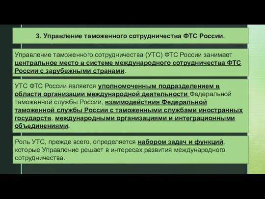 Управление таможенного сотрудничества (УТС) ФТС России занимает центральное место в