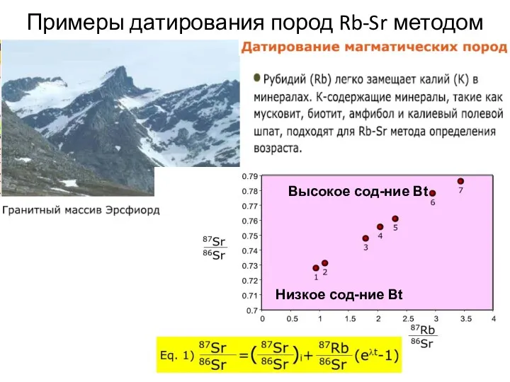 Примеры датирования пород Rb-Sr методом Высокое сод-ние Bt Низкое сод-ние Bt