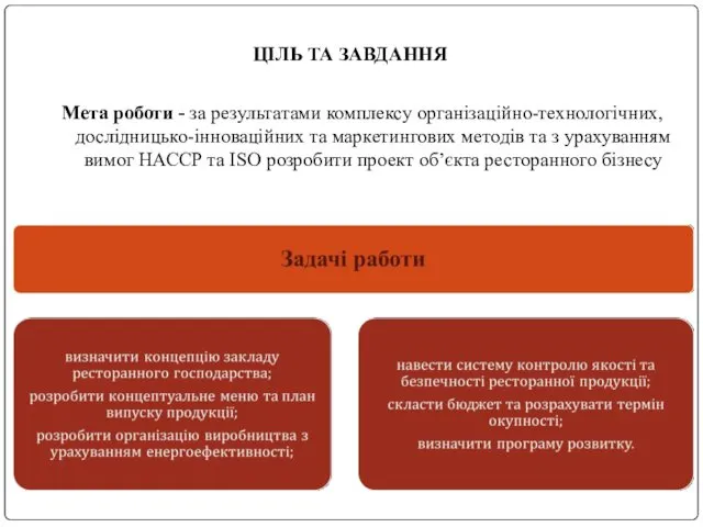 Мета роботи - за результатами комплексу організаційно-технологічних, дослідницько-інноваційних та маркетингових