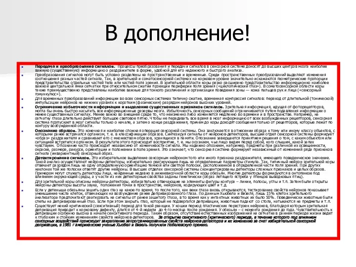 В дополнение! Передача и преобразование сигналов. Процессы преобразования и передачи