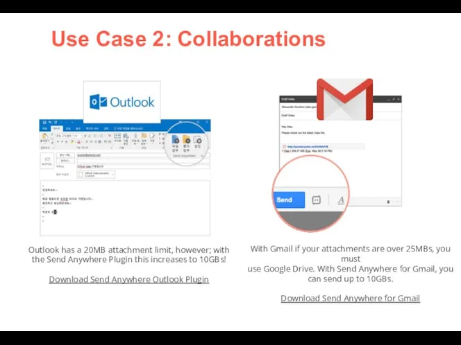 Use Case 2: Collaborations Outlook has a 20MB attachment limit,