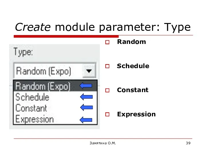 Замятина О.М. Create module parameter: Type Random Schedule Constant Expression