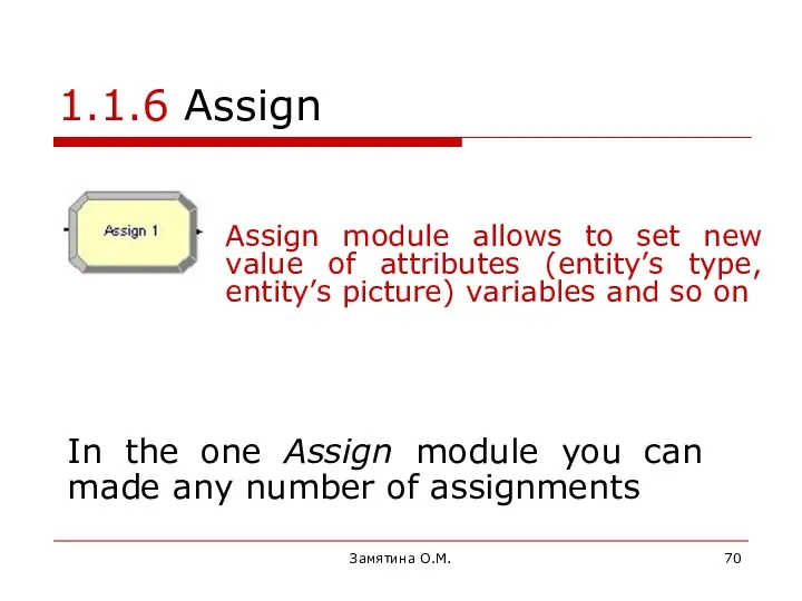 Замятина О.М. 1.1.6 Assign Assign module allows to set new