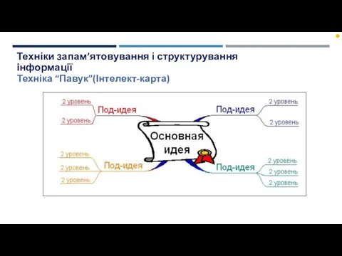 Техніки запам’ятовування і структурування інформації Техніка “Павук”(Інтелект-карта)