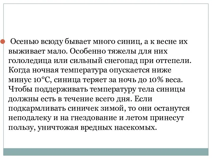 Осенью всюду бывает много синиц, а к весне их выживает