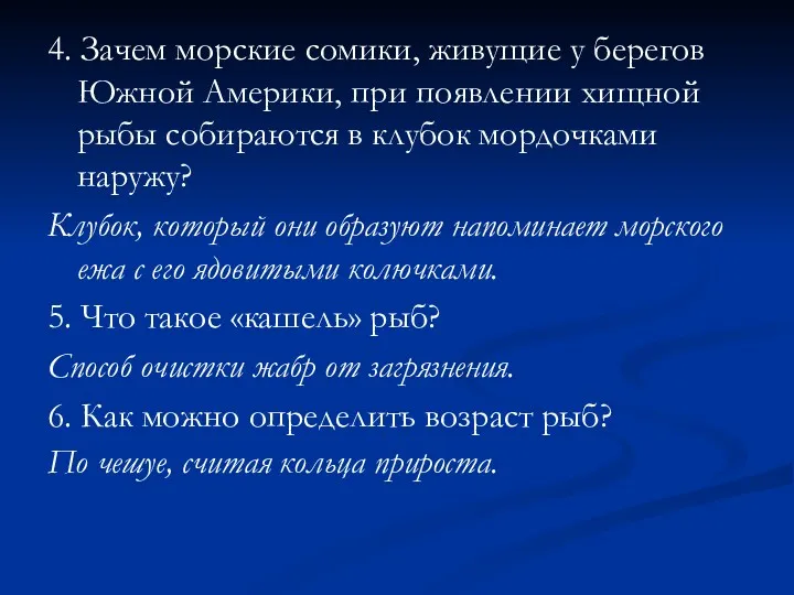 4. Зачем морские сомики, живущие у берегов Южной Америки, при