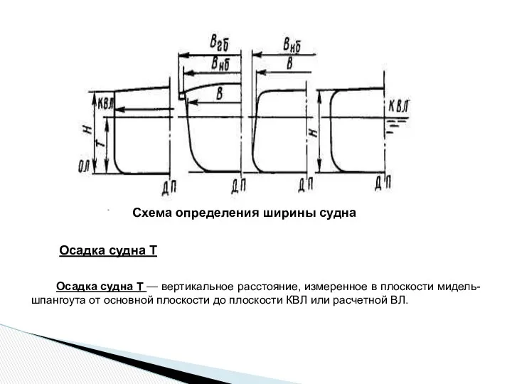 Осадка судна Т — вертикальное расстояние, измеренное в плоскости мидель-шпангоута