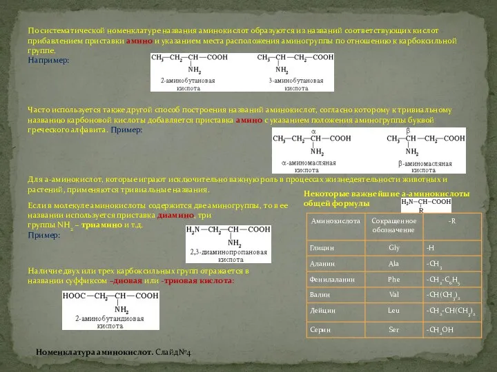 По систематической номенклатуре названия аминокислот образуются из названий соответствующих кислот