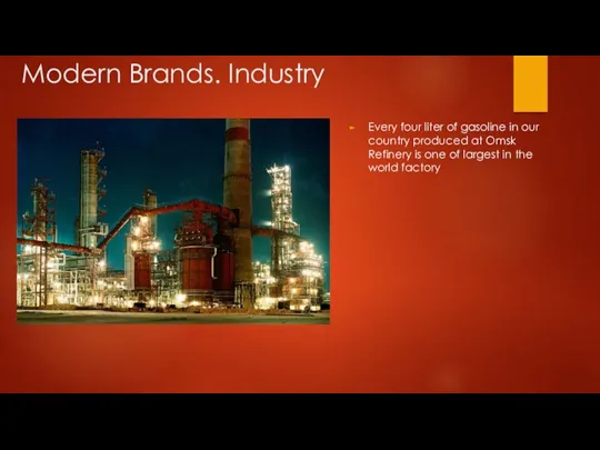 Modern Brands. Industry Every four liter of gasoline in our