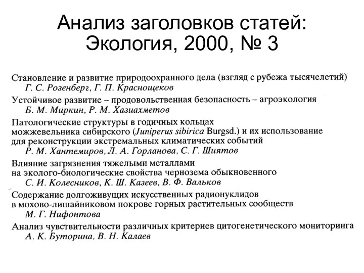 Анализ заголовков статей: Экология, 2000, № 3