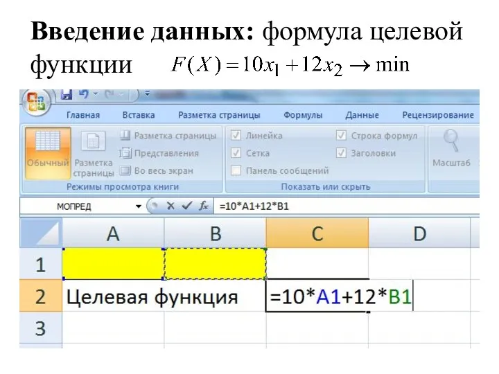 Введение данных: формула целевой функции