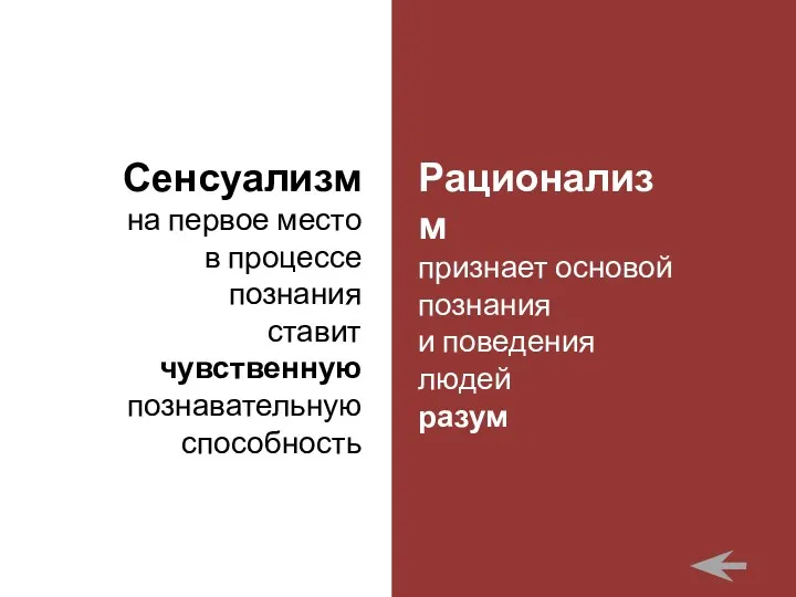 Сенсуализм на первое место в процессе познания ставит чувственную познавательную