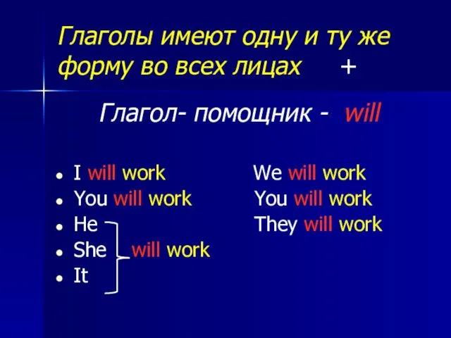 Глаголы имеют одну и ту же форму во всех лицах