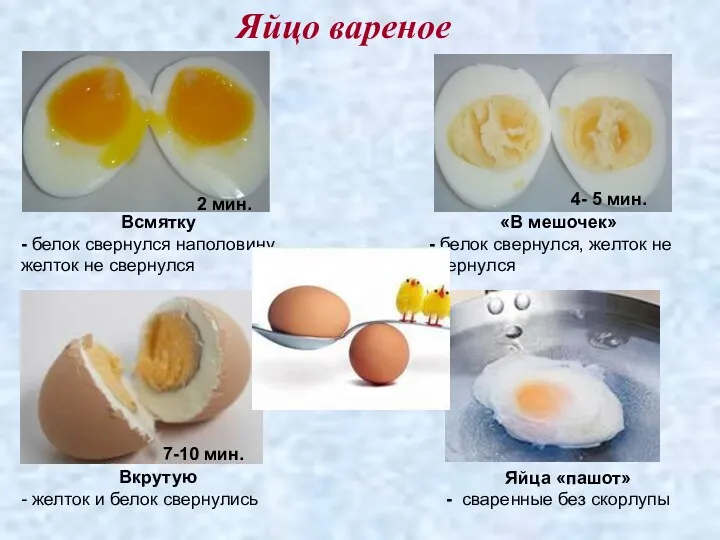 Яйцо вареное Яйца «пашот» - сваренные без скорлупы Всмятку -
