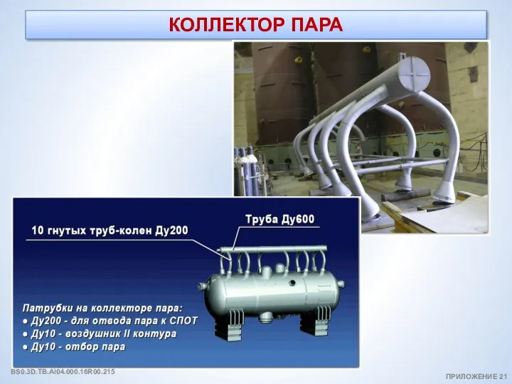 КОЛЛЕКТОР ПАРА ПРИЛОЖЕНИЕ 21 BS0.3D.TB.AI04.000.16R00.215