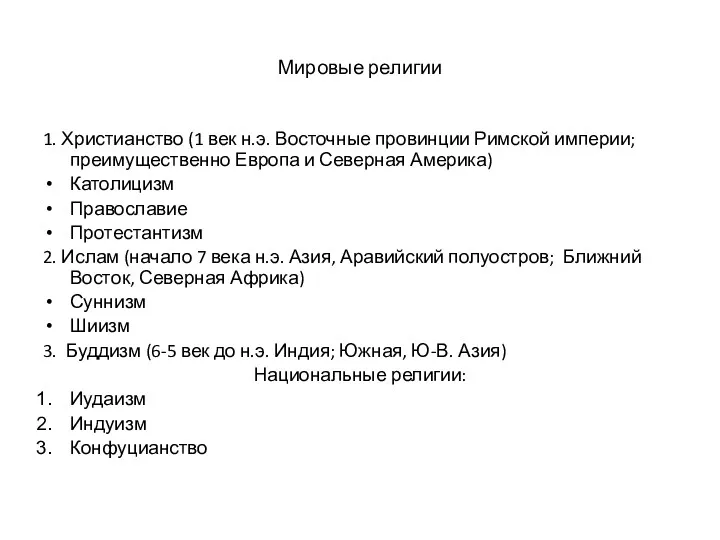 Мировые религии 1. Христианство (1 век н.э. Восточные провинции Римской