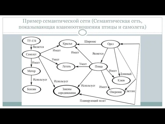 Пример семантической сети (Семантическая сеть, показывающая взаимоотношения птицы и самолета)