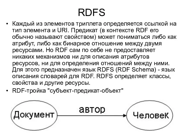 RDFS Каждый из элементов триплета определяется ссылкой на тип элемента