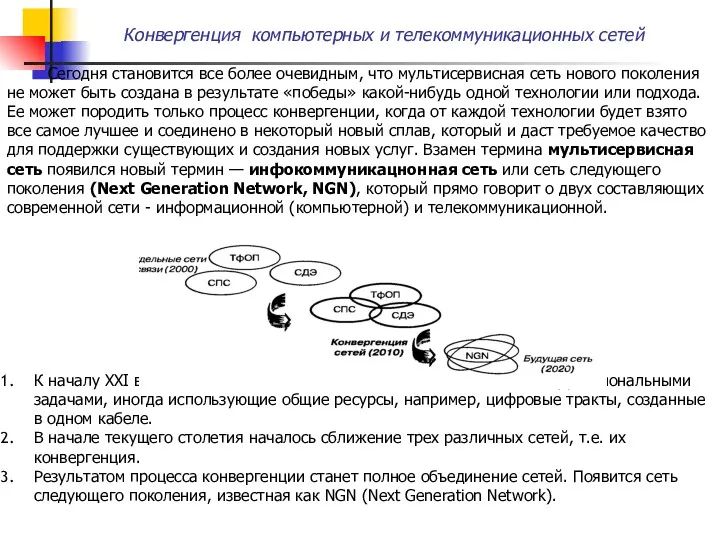 Конвергенция компьютерных и телекоммуникационных сетей Сегодня становится все более очевидным,