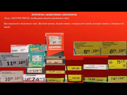 ПРИМЕРЫ АКЦИОННЫХ ЦЕННИКОВ: Поле: «SECOND PRICE» необходимо вносить акционную цену;