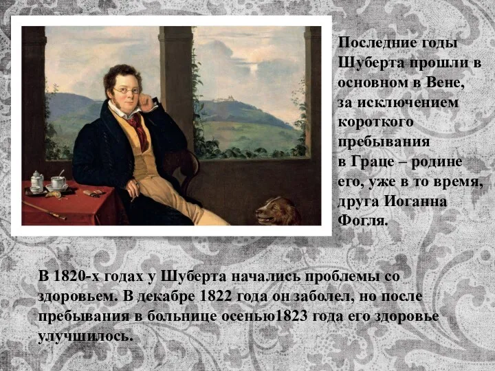 Последние годы Шуберта прошли в основном в Вене, за исключением короткого пребывания в