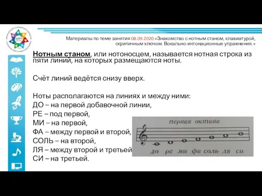 Нотным станом, или нотоносцем, называется нотная строка из пяти линий,