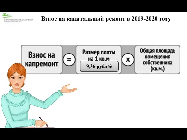 Взнос на капитальный ремонт в 2019-2020 году 9,36 рублей