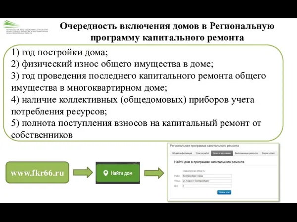 Очередность включения домов в Региональную программу капитального ремонта 1) год