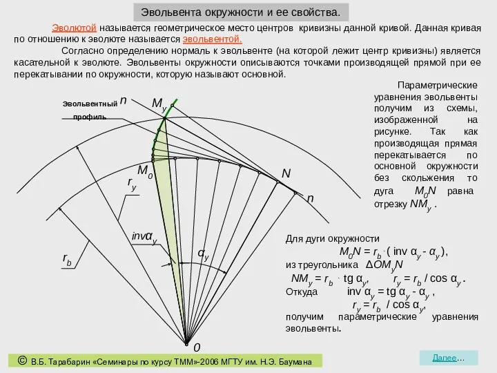 Далее… © В.Б. Тарабарин «Семинары по курсу ТММ»-2006 МГТУ им.