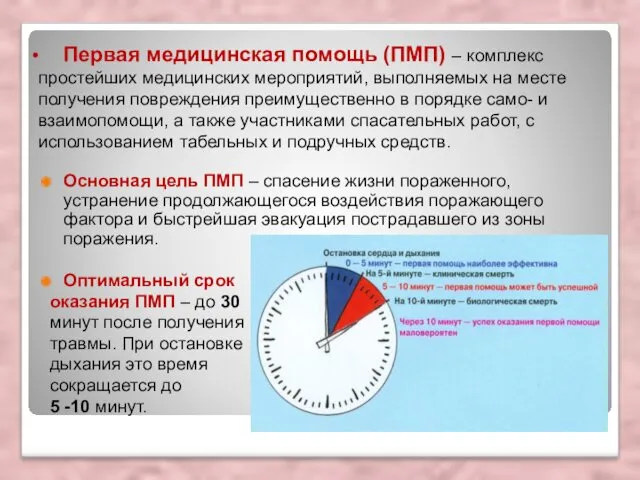 Первая медицинская помощь (ПМП) – комплекс простейших медицинских мероприятий, выполняемых