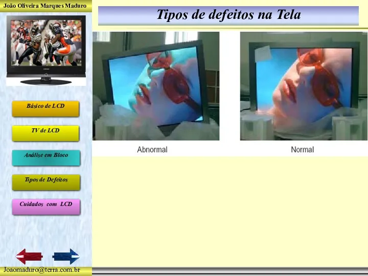 Tipos de defeitos na Tela