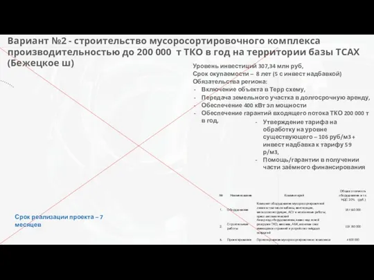 Вариант №2 - строительство мусоросортировочного комплекса производительностью до 200 000