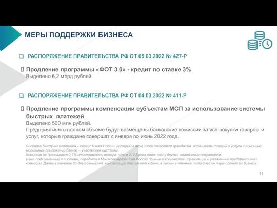 МЕРЫ ПОДДЕРЖКИ БИЗНЕСА РАСПОРЯЖЕНИЕ ПРАВИТЕЛЬСТВА РФ ОТ 05.03.2022 № 427-Р