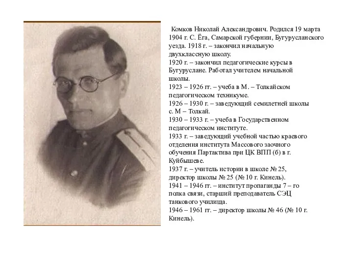 Комков Николай Александрович. Родился 19 марта 1904 г. С. Ёга,