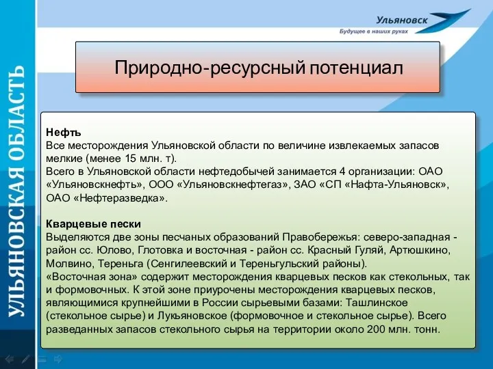 Природно-ресурсный потенциал Нефть Все месторождения Ульяновской области по величине извлекаемых