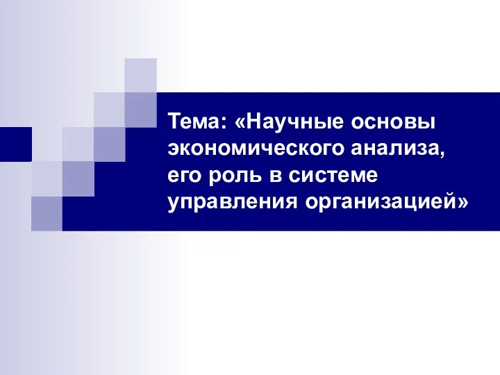 Тема: «Научные основы экономического анализа, его роль в системе управления организацией»