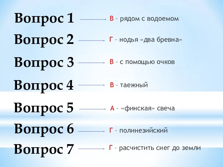 Вопрос 1 В – рядом с водоемом Вопрос 2 Вопрос