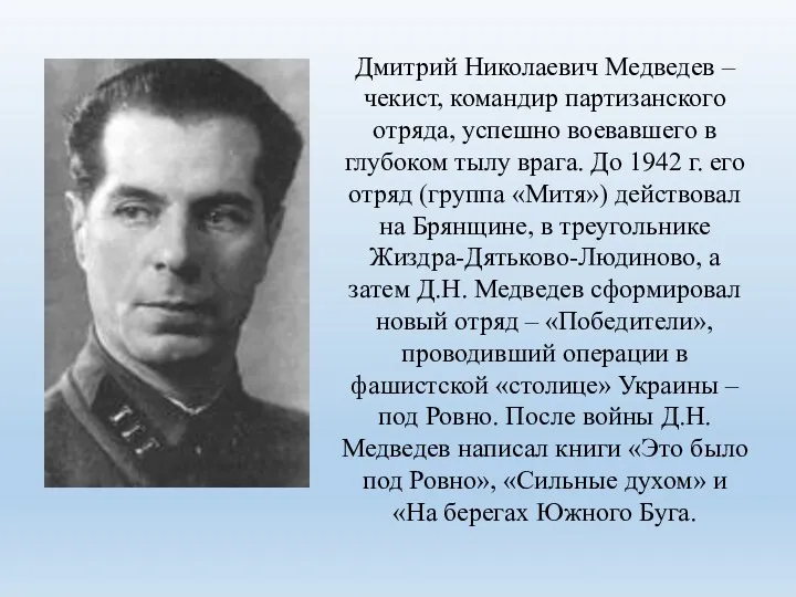 Дмитрий Николаевич Медведев – чекист, командир партизанского отряда, успешно воевавшего