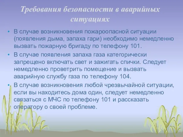 Требования безопасности в аварийных ситуациях В случае возникновения пожароопасной ситуации