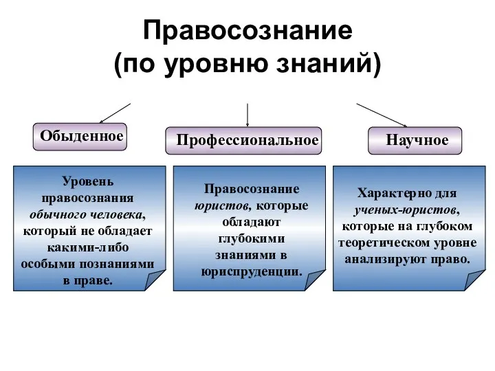 Правосознание (по уровню знаний) Обыденное Профессиональное Научное Уровень правосознания обычного