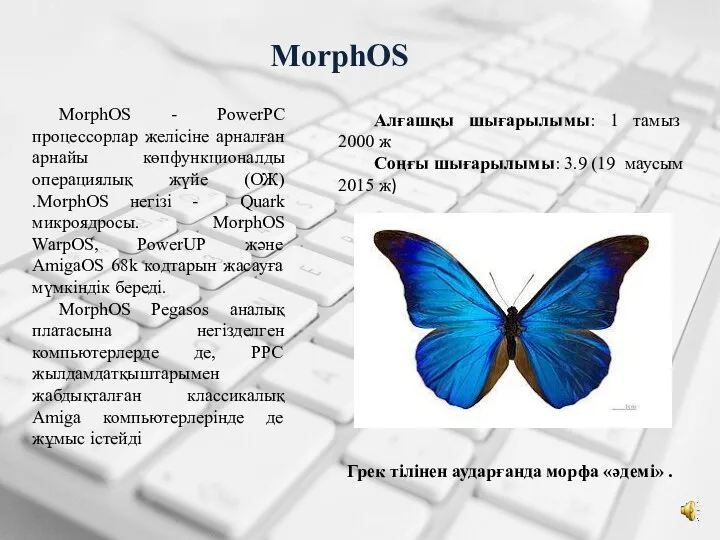 MorphOS MorphOS - PowerPC процессорлар желісіне арналған арнайы көпфункционалды операциялық