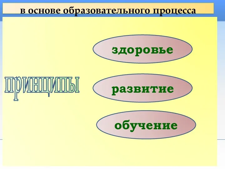 в основе образовательного процесса здоровье развитие обучение принципы