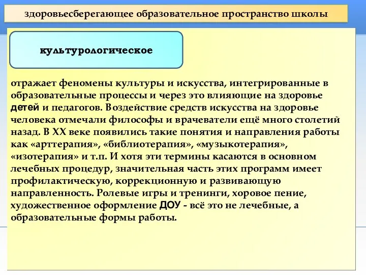 здоровьесберегающее образовательное пространство школы культурологическое