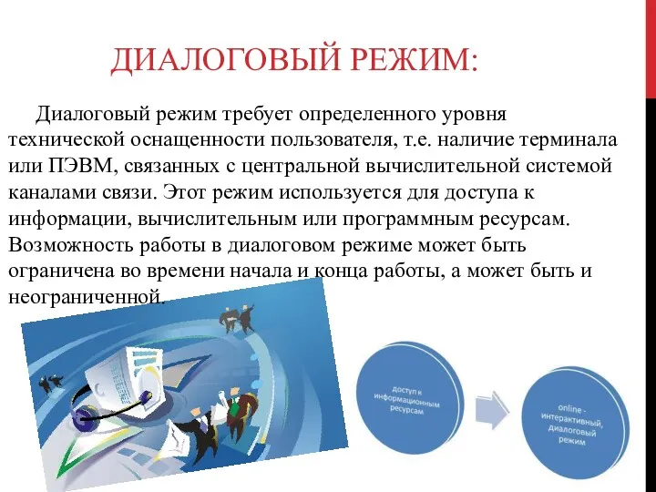 ДИАЛОГОВЫЙ РЕЖИМ: Диалоговый режим требует определенного уровня технической оснащенности пользователя,