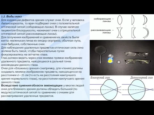 1.2. Виды линз Для коррекции дефектов зрения служат очки. Если