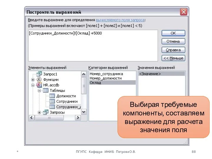 Выбирая требуемые компоненты, составляем выражение для расчета значения поля * ПГУПС Кафедра ИНИБ Петрова О.В.