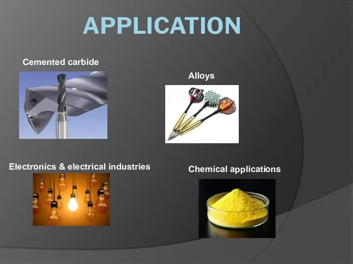 Cemented carbide Electronics & electrical industries Chemical applications Alloys APPLICATION