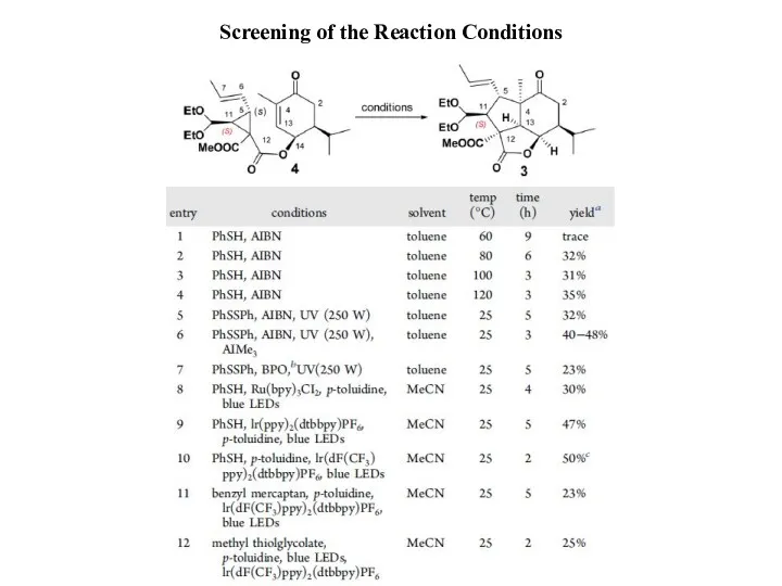 Screening of the Reaction Conditions