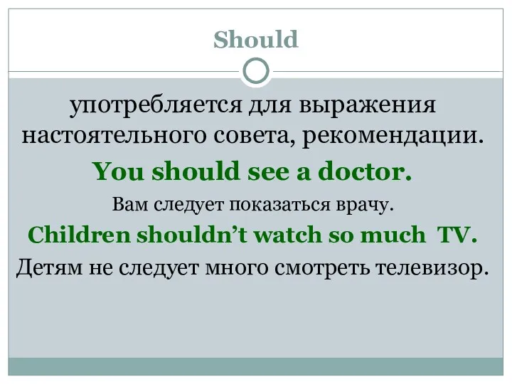 Should употребляется для выражения настоятельного совета, рекомендации. You should see