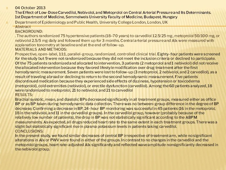 04 October 2013 The Effect of Low‐Dose Carvedilol, Nebivolol, and